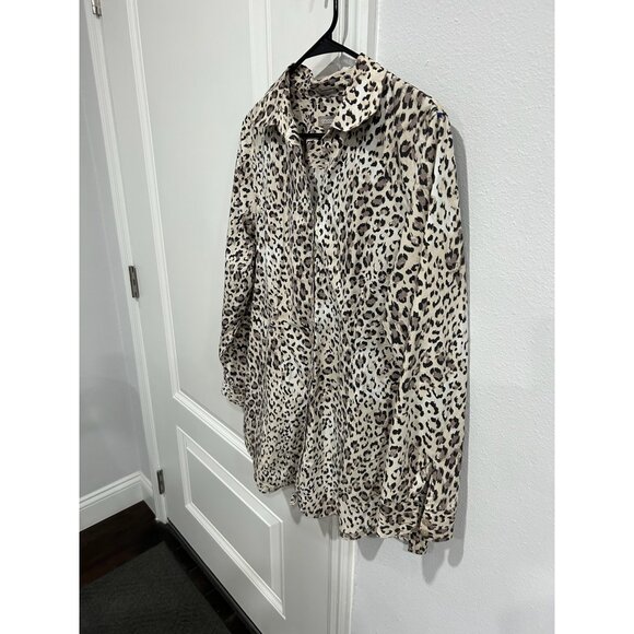 Chico's Leopard Print Long Sleeve Button Up Shirt Beige Black Sz L Animal Print - Picture 3 of 10